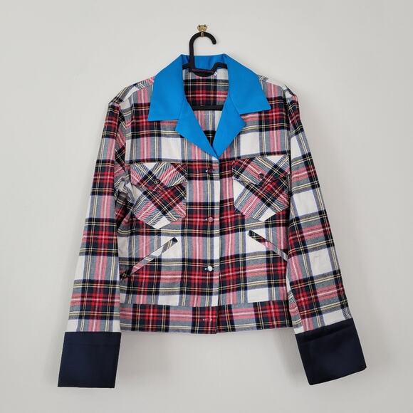 Harvey Faircloth Plaid shirt With Satin Contrast Trim - Picture 1 of 9